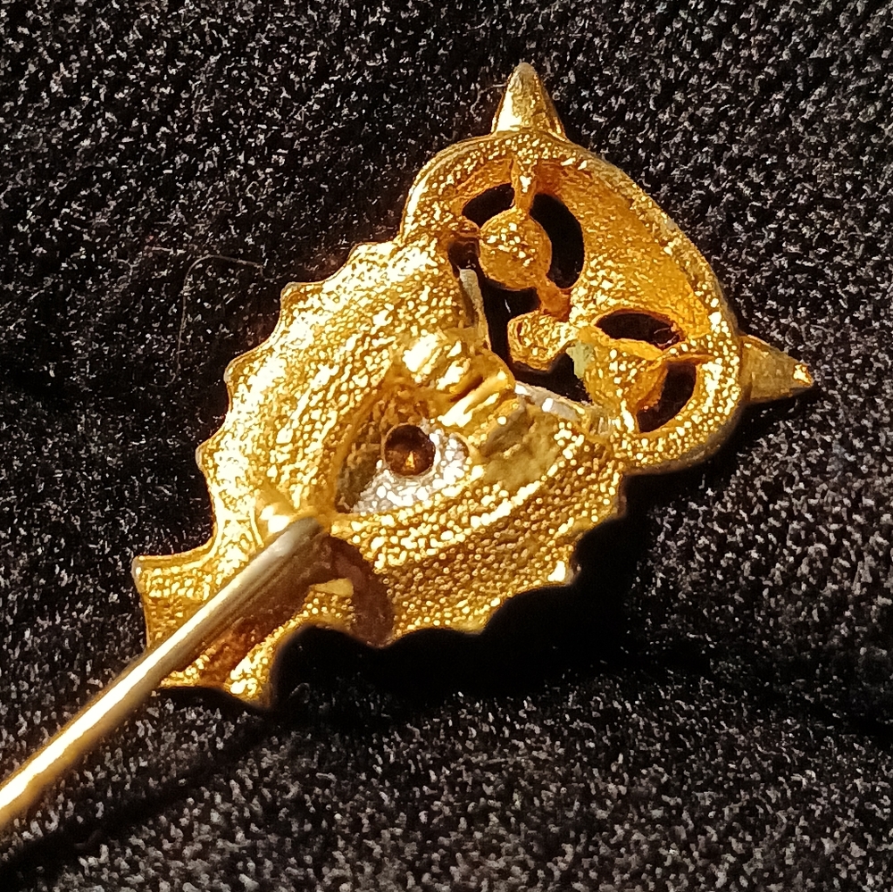 Vintage gold tone rhinestone owl stick pin - Picture 10 of 12